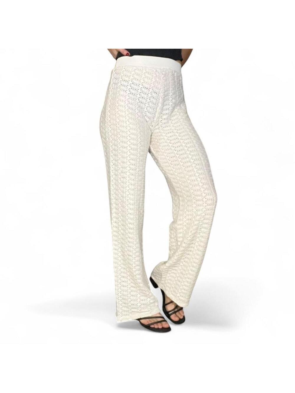 Zara Open Knit Wide Leg Pants Cream Size Medium